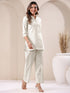 Off White Cotton Solid Staright Pant
